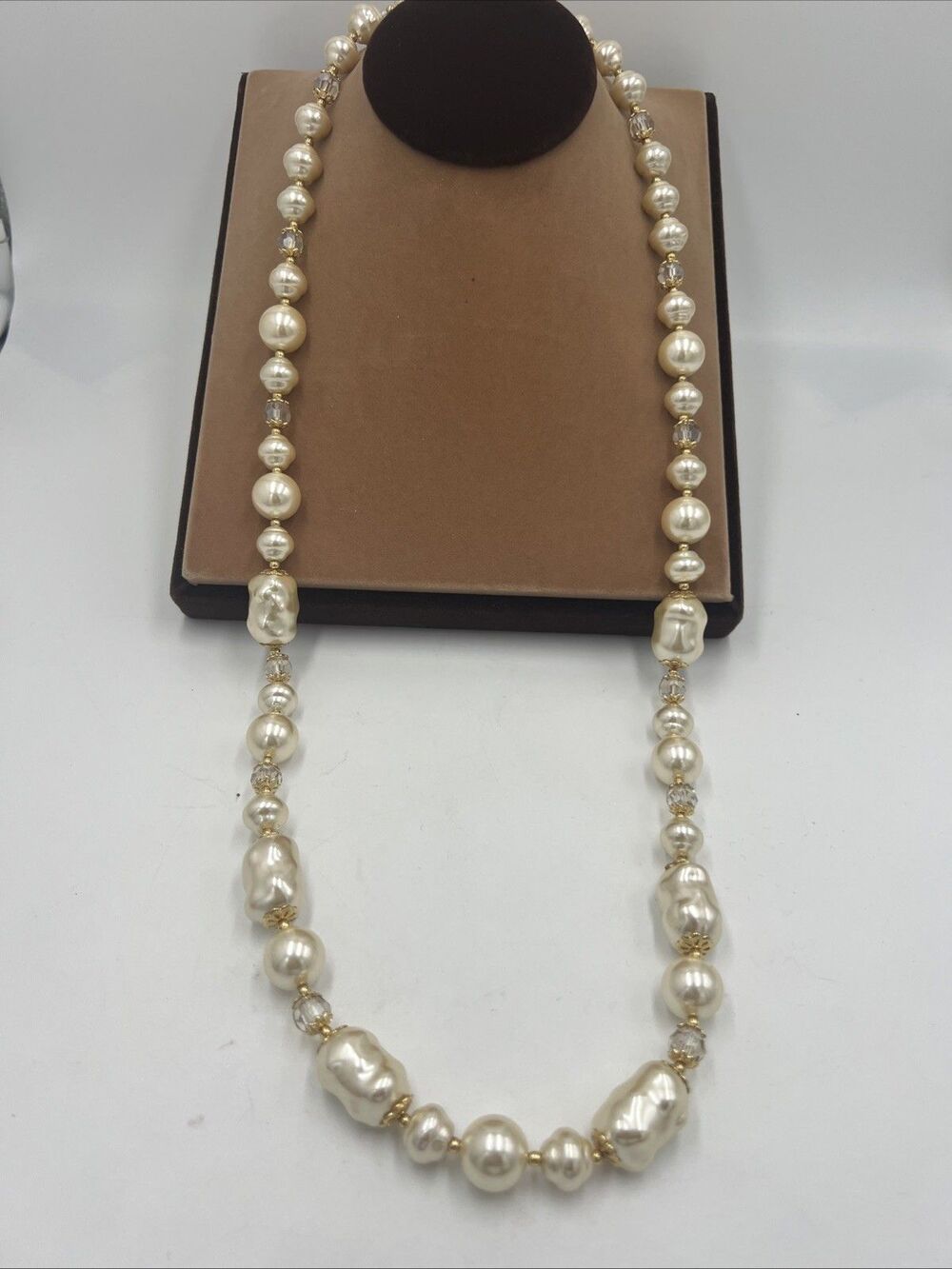 Vintage Talbots Faux Large Baroque Pearl Necklace Gold Tone 34" Adjustable Long